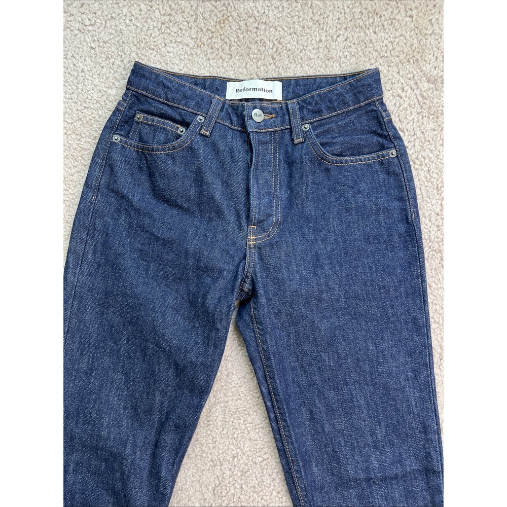 Reformation Womens 24 Winona Mid Slim Blue Jean Dark Wash - Picture 2 of 11